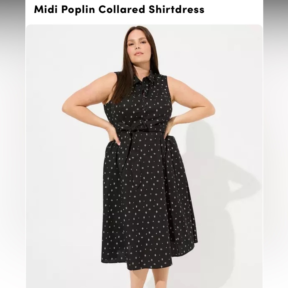 Black patterned  Collared Shirtdress